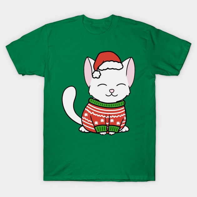 Christmas Sweater White Cat T-Shirt by BiscuitSnack